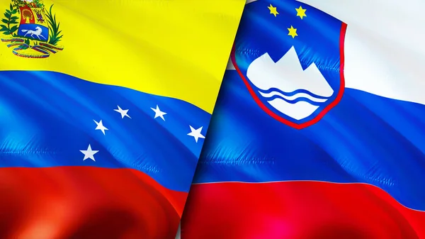 Venezuela and Slovenia flags. 3D Waving flag design. Venezuela Slovenia flag, picture, wallpaper. Venezuela vs Slovenia image,3D rendering. Venezuela Slovenia relations alliance an