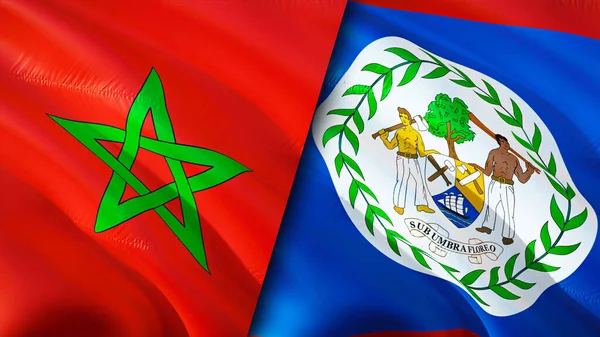 Marokko Und Belize Flaggen Fahnenschwenken Marokko Belize Flagge Bild Tapete — Stockfoto