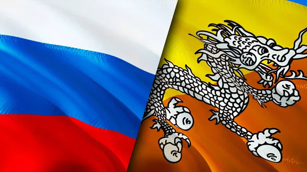 Flaggen Russlands Und Bhutans Fahnenschwenken Russland Bhutan Flagge Bild Tapete — Stockfoto