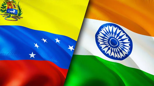 Venezuela and India flags. 3D Waving flag design. Venezuela India flag, picture, wallpaper. Venezuela vs India image,3D rendering. Venezuela India relations alliance and Trade,travel,tourism concep