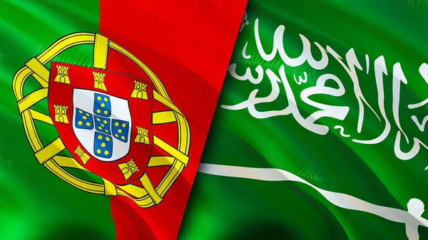 Bandeiras Portugal Arábia Saudita Acenando Design Bandeira Portugal Arábia Saudita — Fotografia de Stock