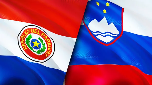 Paraguay and Slovenia flags. 3D Waving flag design. Paraguay Slovenia flag, picture, wallpaper. Paraguay vs Slovenia image,3D rendering. Paraguay Slovenia relations alliance and Trade,travel,touris
