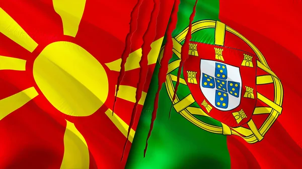 Banderas Macedonia Del Norte Portugal Con Concepto Cicatriz Bandera Ondeante — Foto de Stock