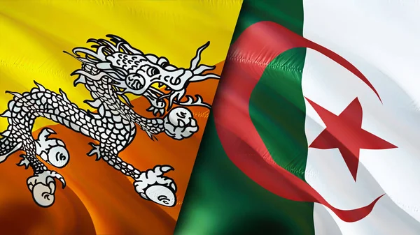 Bhután Algéria Zászlói Integető Zászló Design Bhutáni Algériai Zászló Kép — Stock Fotó