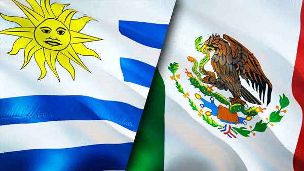 Banderas Uruguay México Diseño Banderas Waving Uruguay Bandera México Foto —  Fotos de Stock