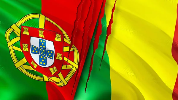 Banderas Portugal Malí Con Concepto Cicatriz Bandera Ondeante Representación Concepto — Foto de Stock