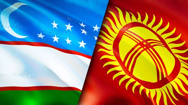 Uzbekistán Kirguistán Banderas Diseño Banderas Waving Uzbekistán Kirguistán Bandera Foto — Foto de Stock