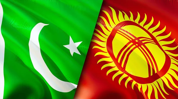 Banderas Pakistán Kirguistán Diseño Banderas Waving Pakistán Kirguistán Bandera Foto — Foto de Stock