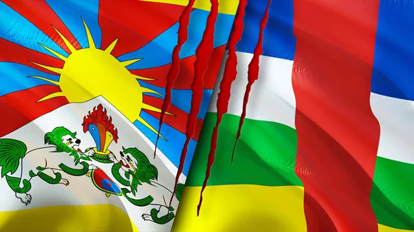 Tibet and Central African Republic flags. 3D Waving flag design. Tibet Central African Republic flag, picture, wallpaper. Tibet vs Central African Republic image,3D rendering. Tibet Central Africa