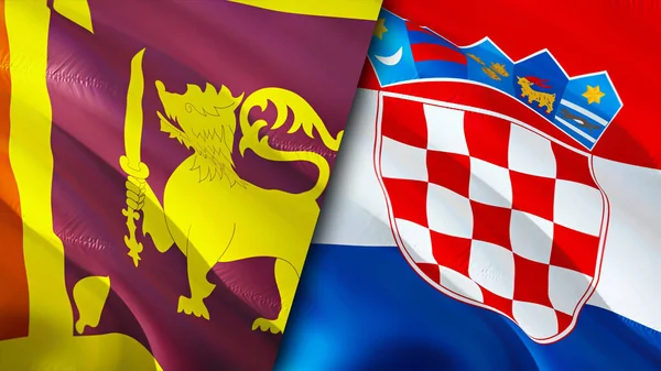 Sri Lanka and Croatia flags. 3D Waving flag design. Sri Lanka Croatia flag, picture, wallpaper. Sri Lanka vs Croatia image,3D rendering. Sri Lanka Croatia relations alliance and Trade,travel,touris