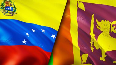 Venezuela ve Sri Lanka bayrakları. 3 boyutlu dalgalanan bayrak tasarımı. Venezuela Sri Lanka bayrağı, resim, duvar kağıdı. Venezuela, Sri Lanka 'ya karşı, görüntü 3 boyutlu. Venezuela Sri Lanka ilişkileri