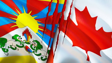 Tibet ve Kanada bayrakları. 3 boyutlu dalgalanan bayrak tasarımı. Tibet Kanada bayrağı, resim, duvar kağıdı. Tibet, Kanada 'ya karşı, görüntü 3 boyutlu. Tibet Kanada ilişkileri ittifak ve ticaret, seyahat, turizm konsepti