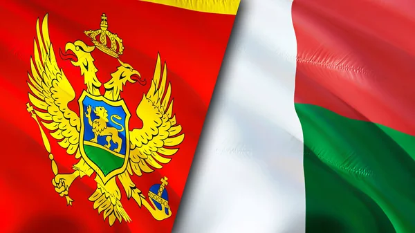 Montenegró Madagaszkár Zászlói Integető Zászló Design Montenegró Madagaszkár Zászló Kép — Stock Fotó