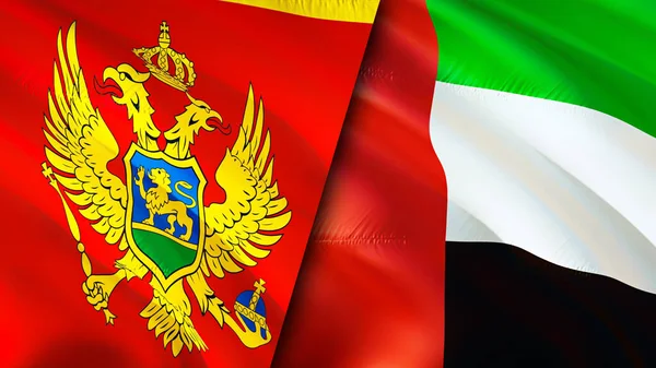 Montenegró Egyesült Arab Emírségek Lobogói Integető Zászló Design Montenegró Egyesült — Stock Fotó