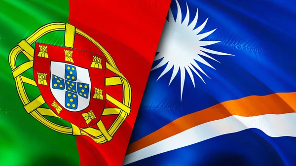 Bandiere Del Portogallo Delle Isole Marshall Progettazione Bandiera Sventolante Portogallo — Foto Stock
