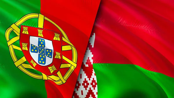 Portugal Wit Rusland Waving Vlag Ontwerp Portugal Wit Rusland Vlag — Stockfoto