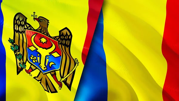 Banderas Moldavia Rumanía Diseño Banderas Waving Moldavia Bandera Rumanía Foto — Foto de Stock