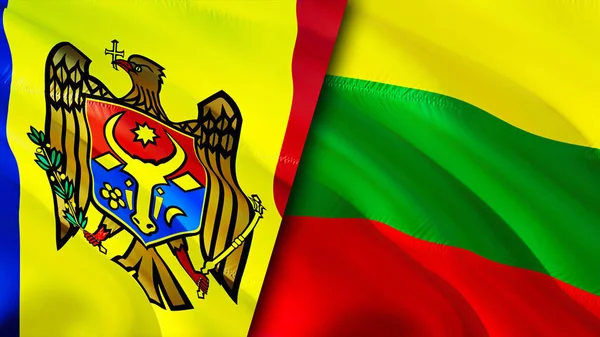 Прапори Молдови Литви Waving Flag Литовський Прапор Фотографія Шпалери Молдова — стокове фото