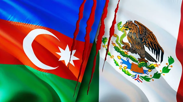 Azerbaijan and Mexico flags with scar concept. Waving flag,3D rendering. Azerbaijan and Mexico conflict concept. Azerbaijan Mexico relations concept. flag of Azerbaijan and Mexico crisis,war, attac