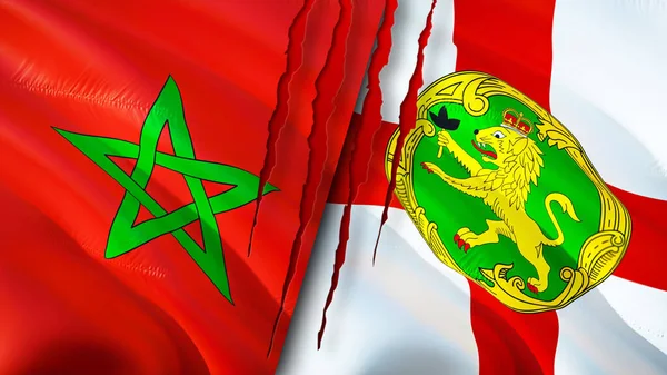 Marokko Und Alderney Flaggen Mit Narbenkonzept Fahnenschwenken Rendering Marokko Und — Stockfoto