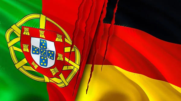 Drapeaux Portugal Allemagne Avec Concept Cicatrice Drapeau Rendu Portugal Allemagne — Photo