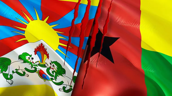 Tibet and Guinea Bissau flags. 3D Waving flag design. Tibet Guinea Bissau flag, picture, wallpaper. Tibet vs Guinea Bissau image,3D rendering. Tibet Guinea Bissau relations alliance an