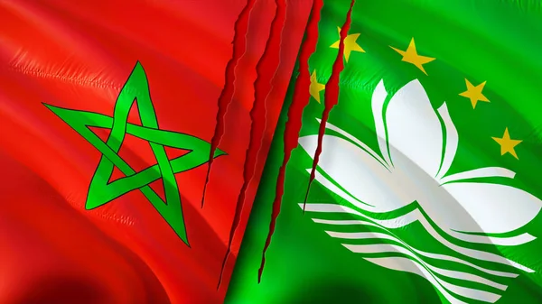Marokkó Makaó Zászlók Sebhely Koncepcióval Lengő Zászló Renderelés Marokkó Makaó — Stock Fotó