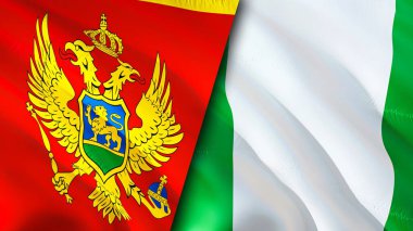 Karadağ ve Nijerya bayrakları. 3 boyutlu dalgalanan bayrak tasarımı. Karadağ Nijerya bayrağı, resim, duvar kağıdı. Karadağ, Nijerya 'ya karşı, görüntü 3 boyutlu. Karadağ Nijerya ilişkileri bir ittifak