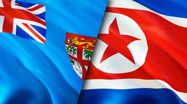 Fiji ve Kuzey Kore bayrakları. 3 boyutlu dalgalanan bayrak tasarımı. Fiji Kuzey Kore bayrağı, resim, duvar kağıdı. Fiji, Kuzey Kore 'ye karşı, görüntü 3 boyutlu. Fiji Kuzey Kore ilişkileri ittifak ve ticaret, seyahat, turnuva