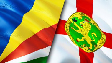 Seyşeller ve Alderney bayrakları. 3 boyutlu dalgalanan bayrak tasarımı. Seyşeller Alderney bayrağı, resim, duvar kağıdı. Seyşeller, Alderney 'e karşı, görüntü 3 boyutlu. Seyşeller Alderney ilişkiler ittifakı