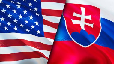 ABD ve Slovakya bayrakları. 3 boyutlu dalgalanan bayrak tasarımı. ABD Slovakya bayrağı, resim, duvar kağıdı. ABD, Slovakya 'ya karşı. Görüntü 3 boyutlu. ABD Slovakya ilişkileri ittifak ve Ticaret, seyahat, turizm konsepti