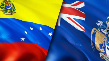 Venezuela ve Tristan da Cunha bayrakları. 3 boyutlu dalgalanan bayrak tasarımı. Venezuela Tristan da Cunha bayrağı, resim, duvar kağıdı. Venezuela, Tristan da Cunha 'ya karşı, görüntü 3 boyutlu. Venezuela Tristan da Cunh