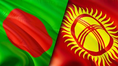 Bangladeş ve Kırgızistan bayrakları. 3 boyutlu dalgalanan bayrak tasarımı. Bangladeş Kırgızistan bayrağı, resim, duvar kağıdı. Bangladeş, Kırgızistan 'a karşı, görüntü 3 boyutlu. Bangladeş Kırgızistan ilişkileri bir ittifak