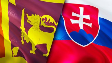 Sri Lanka ve Slovakya bayrakları. 3 boyutlu dalgalanan bayrak tasarımı. Sri Lanka Slovakya bayrağı, resim, duvar kağıdı. Sri Lanka, Slovakya 'ya karşı, görüntü 3 boyutlu. Sri Lanka Slovakya ilişkileri