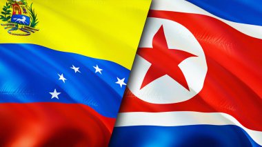 Venezuela ve Kuzey Kore bayrakları. 3 boyutlu dalgalanan bayrak tasarımı. Venezuela Kuzey Kore bayrağı, resim, duvar kağıdı. Venezuela, Kuzey Kore 'ye karşı, görüntü 3 boyutlu. Venezuela Kuzey Kore ilişkileri