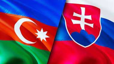 Azerbaycan ve Slovakya bayrakları. 3 boyutlu dalgalanan bayrak tasarımı. Azerbaycan Slovakya bayrağı, resim, duvar kağıdı. Azerbaycan, Slovakya 'ya karşı, görüntü 3D. Azerbaycan Slovakya ilişkileri