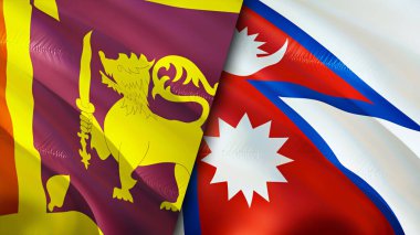 Sri Lanka ve Nepal bayrakları. 3 boyutlu dalgalanan bayrak tasarımı. Sri Lanka Nepal bayrağı, resim, duvar kağıdı. Sri Lanka, Nepal imajına karşı, 3D görüntüleme. Sri Lanka Nepal ilişkileri ittifak ve ticaret, seyahat, turizm konsepti