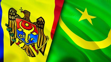 Moldova ve Moritanya bayrakları. 3 boyutlu dalgalanan bayrak tasarımı. Moldova Moritanya bayrağı, resim, duvar kağıdı. Moldova Moritanya 'ya karşı, görüntü 3 boyutlu. Moldova Moritanya ilişkileri bir ittifak