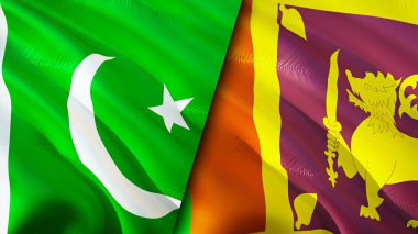 Pakistan and Sri Lanka flags. 3D Waving flag design. Pakistan Sri Lanka flag, picture, wallpaper. Pakistan vs Sri Lanka image,3D rendering. Pakistan Sri Lanka relations alliance an