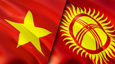 Vietnam and Kyrgyzstan flags with scar concept. Waving flag,3D rendering. Vietnam and Kyrgyzstan conflict concept. Vietnam Kyrgyzstan relations concept. flag of Vietnam and Kyrgyzstan crisis,war