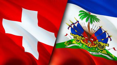 Switzerland and Haiti flags. 3D Waving flag design. Switzerland Haiti flag, picture, wallpaper. Switzerland vs Haiti image,3D rendering. Switzerland Haiti relations alliance and Trade,travel,touris