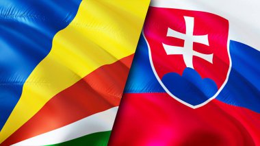 Seychelles and Slovakia flags. 3D Waving flag design. Seychelles Slovakia flag, picture, wallpaper. Seychelles vs Slovakia image,3D rendering. Seychelles Slovakia relations alliance an