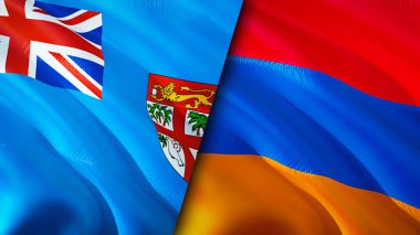 Fiji ve Ermenistan bayrakları. 3 boyutlu dalgalanan bayrak tasarımı. Fiji Ermenistan bayrağı, resim, duvar kağıdı. Fiji, Ermenistan 'a karşı, görüntü 3 boyutlu. Fiji Ermenistan ilişkileri ittifak ve ticaret, seyahat, turizm konsepti