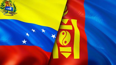 Venezuela ve Moğolistan bayrakları. 3 boyutlu dalgalanan bayrak tasarımı. Venezuela Moğolistan bayrağı, resim, duvar kağıdı. Venezuela, Moğolistan görüntüsüne karşı, 3 boyutlu canlandırma. Venezuela Moğolistan ilişkileri