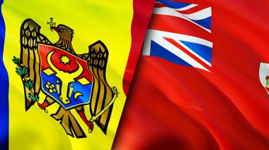 Moldova ve Bermuda bayrakları. 3 boyutlu dalgalanan bayrak tasarımı. Moldova Bermuda bayrağı, resim, duvar kağıdı. Moldova, Bermuda 'ya karşı, görüntü 3 boyutlu. Moldova Bermuda ilişkileri ittifak ve ticaret, seyahat, turizm konsepti