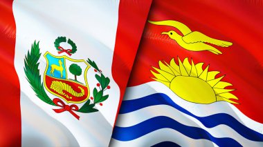 Peru ve Kiribati bayrakları. 3 boyutlu dalgalanan bayrak tasarımı. Peru Kiribati bayrağı, resim, duvar kağıdı. Peru, Kiribati 'ye karşı, görüntü 3 boyutlu. Peru Kiribati ilişkileri ittifak ve ticaret, seyahat, turizm konsepti