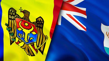 Moldova ve Anguilla bayrakları. 3 boyutlu dalgalanan bayrak tasarımı. Moldova Anguilla bayrağı, resim, duvar kağıdı. Moldova, Anguilla 'ya karşı, görüntü 3 boyutlu. Moldova Anguilla ilişkileri ittifak ve ticaret, seyahat, turnuva