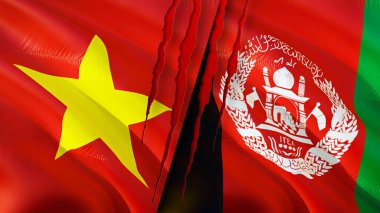 Vietnam ve Afganistan bayrakları. 3 boyutlu dalgalanan bayrak tasarımı. Vietnam Afganistan bayrağı, resim, duvar kağıdı. Vietnam, Afganistan 'a karşı görüntüsü, 3 boyutlu canlandırma. Vietnam-Afganistan ilişkileri