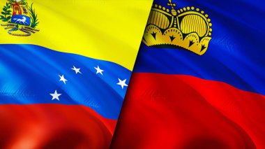 Venezuela ve Liechtenstein bayrakları. 3 boyutlu dalgalanan bayrak tasarımı. Venezuela Liechtenstein bayrağı, resim, duvar kağıdı. Venezuela, Liechtenstein 'a karşı, görüntü 3D. Venezuela Liechtenstein ilişkileri ittifak