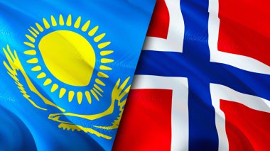 Kazakistan ve Norveç bayrakları. 3 boyutlu dalgalanan bayrak tasarımı. Kazakistan Norveç bayrağı, resim, duvar kağıdı. Kazakistan Norveç 'e karşı, görüntü 3 boyutlu. Kazakistan Norveç ilişkileri ittifak ve ticaret, seyahat, turnuva